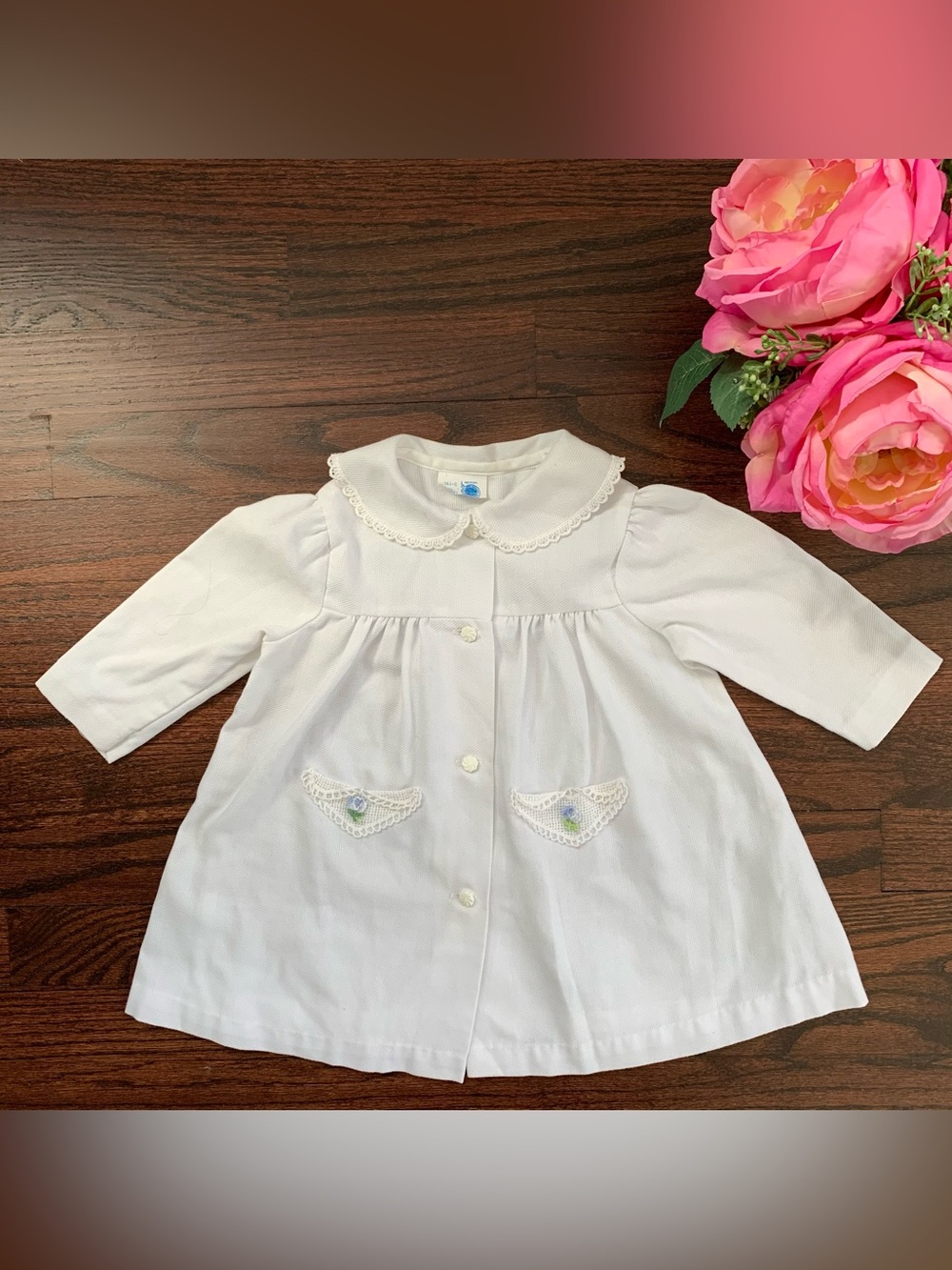 Adorable vintage white cotton piqué baby dress, 18mo